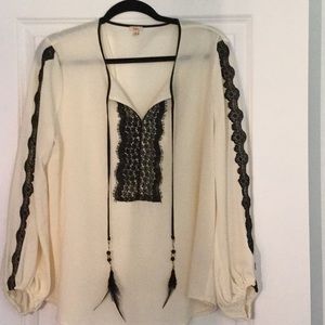 Reba Blouse with feather beaded neck tie